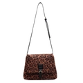 Borsa a tracolla leopardata vintage con trama pelosa e cinturino regolabile in pelle nera - Marrone