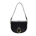Klassische schwarze Satteltasche aus Leder für Damen mit goldener Hufeisenschnalle - Schwarz