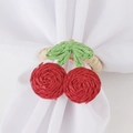 Handmade raffia woven cherry napkin ring holder for rustic farmhouse table decoration - Handmade Woven Cherry Style