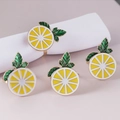 Set of 4 lemon fruit napkin rings with yellow enamel slices and golden metal bands - Lemon Style (Gold)