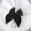 Dark green velvet bow napkin ring set on a blue-rimmed white plate with minimalist decor - Dark Green