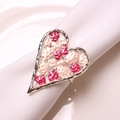 Silver heart napkin ring with pink and white textured metal inlay for table decor - Heart / Silver