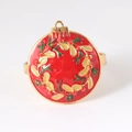Rond de serviette de Noël en émail rouge avec décoration de feuilles de gui - Boule de Noël 2 (Rouge avec Feuilles Dorées)