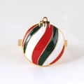 Weihnachtskugel-Serviettenring mit rot-weiß-grünen Emaille-Streifen auf goldenem Metall - Weihnachtsfarbball (Rot Weiß Grün Gestreift)