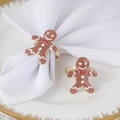 Gingerbread man napkin rings with brown enamel and gold finish for Christmas table decor - Gingerbread Man Style