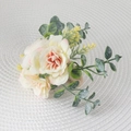 Pink artificial rose napkin ring with green leaves and jute cord wrapping for wedding tables - Multiflora Rose Style