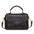 Borsa a tracolla vintage nera classica con trama granulata e tracolla regolabile - Nero