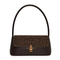 Vintage-Achseltasche mit Leopardenmuster-Klappe und dunkelbrauner Basis aus Kunstleder - Kaffee Leopard