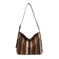 Bolso hobo a rayas de mezcla de lana con correa de cuero ajustable y gran capacidad - Cuadros Gris Azul