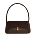 Sac baguette sous le bras en daim marron et cuir lisse avec boucle en métal bronze - Marron