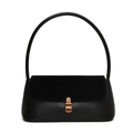 Sac baguette noir minimaliste avec patchwork de daim et boucle en métal bronze - Noir