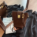 Vintage dark brown bucket bag in matte suede and leather with gold buckle detail - Coffee