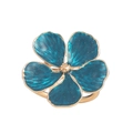 Rond de serviette fleur bleue classique avec pétales en émail cyan et bordure dorée - Bleu sarcelle