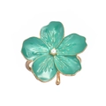 Elegant gold plum blossom napkin ring with green enamel petals and a small white pearl - Holographic Blue