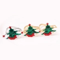 Détails des ronds de serviette sapin de Noël vert avec étoiles rouges en doré et argenté - Rond de Serviette Sapin de Noël
