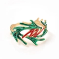 Rond de serviette de Noël avec nœud et sapin en émail rouge et vert finition dorée - Rond de serviette Feuille de Noël