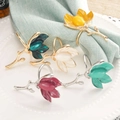 Elegant magnolia floral napkin rings in gold and silver finish for table decoration - Red