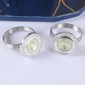 Silver crystal napkin rings with yellow center stone for wedding table setting - Silver Starry Rhinestone Style