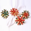 Set de 4 servilleteros de metal dorado con flores de cristal para mesa festiva - Estilo Flor Octogonal / Multicolor (Mezclado)