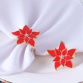 Elegant red poinsettia flower napkin rings with gold trim and rhinestones for table decor - Poinsettia 2Pcs/Set / Red