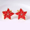Red poinsettia napkin rings with gold trim and crystal center for festive table decor - Christmas Flower Napkin Ring (Red)