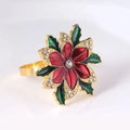 Sparkling Christmas poinsettia napkin ring with red enamel and gold finish for holidays - Flower Napkin Loop (Red and Green)