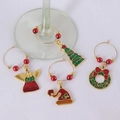 4er-Set goldene Weihnachts-Weinglas-Anhänger mit festlichen Motiven auf weißem Untergrund - Weihnachtsserie 4er-Set