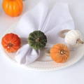 Velvet pumpkin napkin rings in four colors with rustic braided rope for fall table decor - 4-Color Mixed Set (Fabric Pumpkin Napkin Rings)