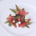 Autumn maple leaf napkin ring with pearls and vine wreath for Thanksgiving table decor - Maple Leaf Pearl Style / Orange Red