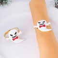 Servilletero fantasma blanco Halloween con aro dorado para decoración de mesa festiva - Estilo Pequeño Fantasma Blanco (ZWZ-XMS-551)