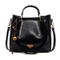 Borsa tote vintage in pelle oliata nera con dettagli dorati e tracolla rimovibile - Nero