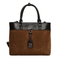 Retro corduroy tote bag for women with leather handles and metallic charm detail - Large / Brown