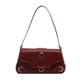 Retro bordeauxrode schoudertas met zilveren D-ring details en gladde leren afwerking - Rood