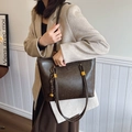 Retro coffee brown leather tote bag with elegant shoulder strap for autumn winter - With Pendant / Coffee
