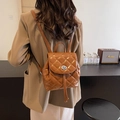 Chic brown quilted mini backpack in glossy finish with metal twist lock and drawstring - Brown