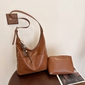 Bolso tote vintage marrón de cuero sintético con estuche y colgante de raqueta de tenis - Con Colgante / Marrón