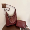 Bolso tote grande color burdeos de cuero texturizado y neceser para mujer - Con Colgante / Burdeos