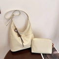 Off-white large crescent tote bag set in lychee grain PU leather with adjustable strap - Off White