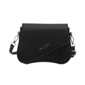Bolso bandolera negro minimalista con letras plateadas y solapa asimétrica - Negro
