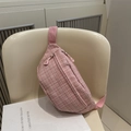 Sac de poitrine rose à carreaux pour femmes en tissu doux avec sangle réglable - Rose