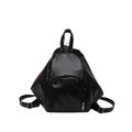 Versatile black pleated faux leather backpack with adjustable straps and silver hardware - Black