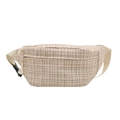 Sac de poitrine à carreaux crème et rouge avec bandoulière réglable et texture tissée - Blanc Cassé