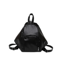 Versatile black PU leather women's backpack with large capacity and sleek minimalist design - Black