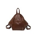 Deep brown pleated PU leather backpack with silver hardware for casual commuting - Brown