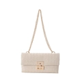 Borsa a tracolla intrecciata bianco crema con fibbia dorata e tracolla a catena - Bianco Sporco