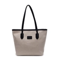 Bolso tote minimalista de gran capacidad en tela beige con ribetes de cuero negro - Negro