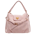 Minimalist light pink matte shoulder bag with golden logo and double strap design - Pink