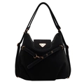 Minimalist black matte shoulder bag with gold triangle logo and versatile straps - Black