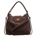 Retro dark brown large capacity faux leather hobo bag with golden triangle logo - Brown