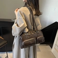 Vintage Bowlingtasche in Dunkelbraun mit mehreren Taschen und glänzendem Finish - Kaffeebraun